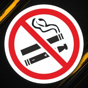 Okrągła naklejka Zakaz palenia tytoniu i e-papierosów – piktogram