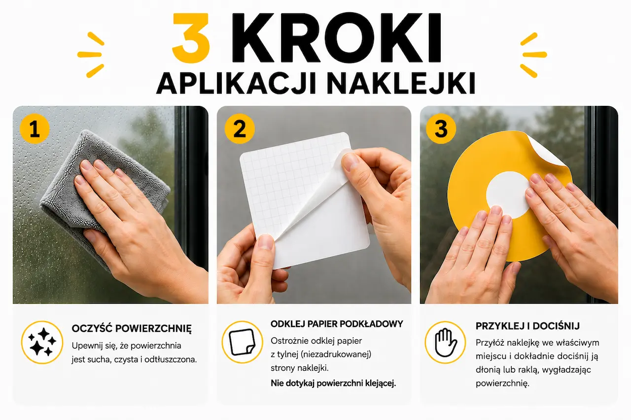 Instrukcja aplikacji naklejki Instrukcja aplikacji naklejki w trzech krokach