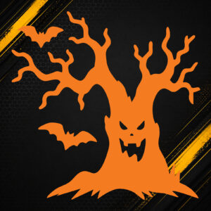 Naklejka Halloween straszne drzewo z nietoperzami