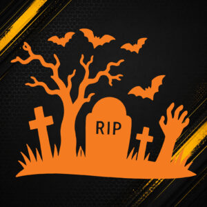 Naklejka Halloween cmentarz z nagrobkiem i nietoperzami – kolor do wyboru