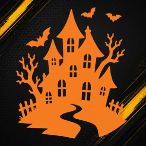 Naklejka Halloween nawiedzony dom z nietoperzami – kolor do wyboru