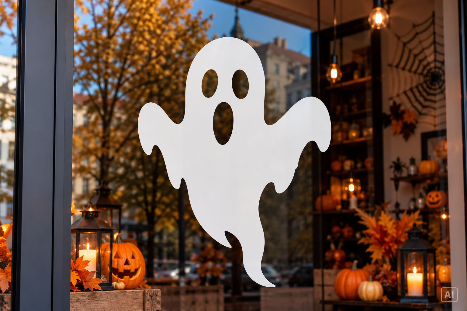 Naklejka Halloween duch na szybę i witrynę – wizualizacja