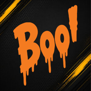 Naklejka Halloween napis BOO! na szybę i witrynę – kolor do wyboru