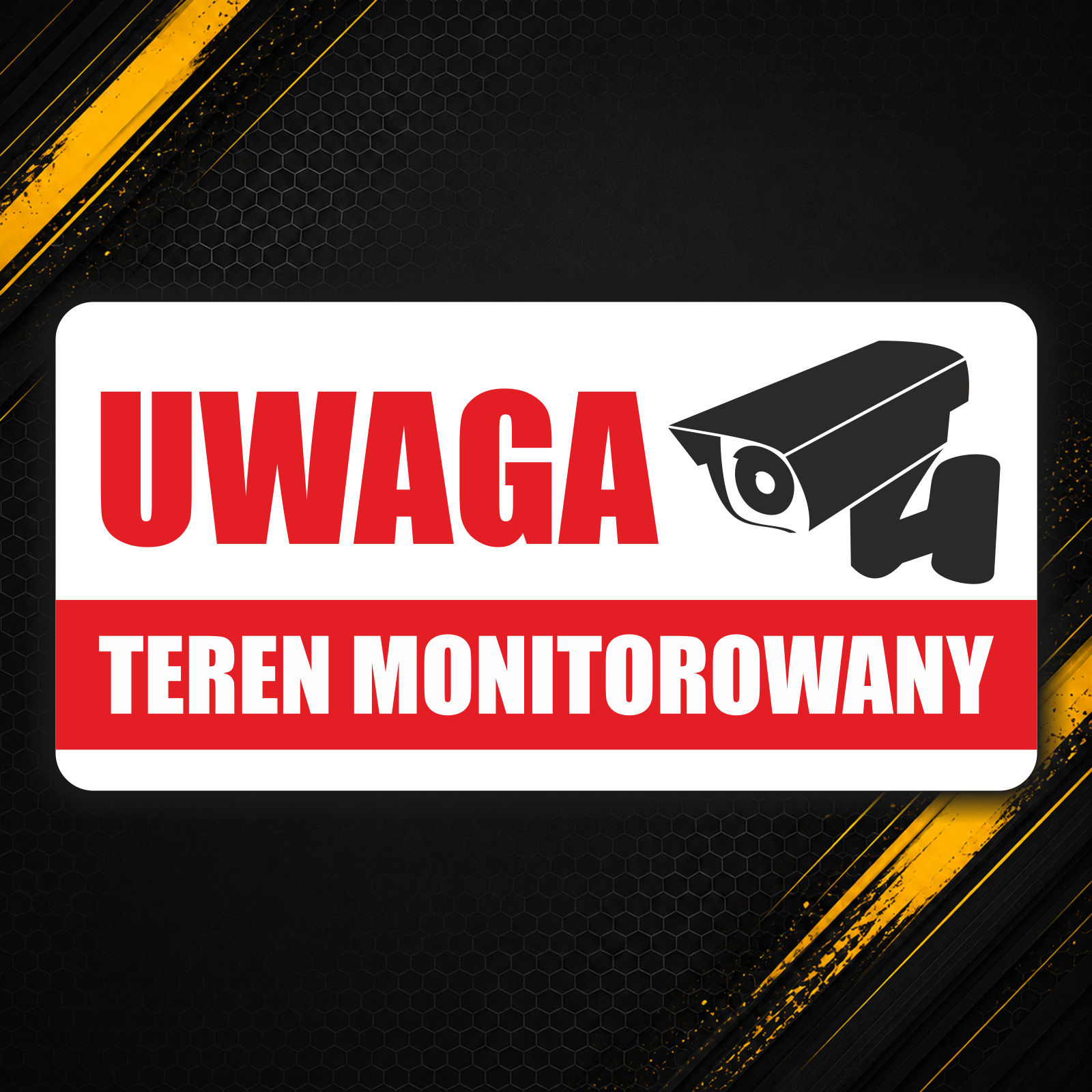 Naklejka UWAGA Teren monitorowany – piktogram kamery – 20×10 cm