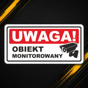 Naklejka UWAGA Obiekt monitorowany – piktogram kamery – 20×10 cm
