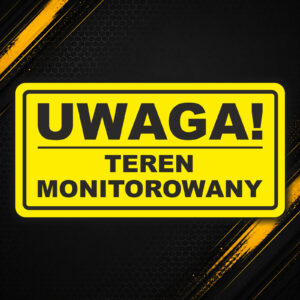 Naklejka UWAGA Teren monitorowany – piktogram kamery – 20×10 cm