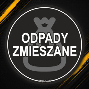 Duża, okrągła naklejka na kosz do segregacji odpadów zmieszanych