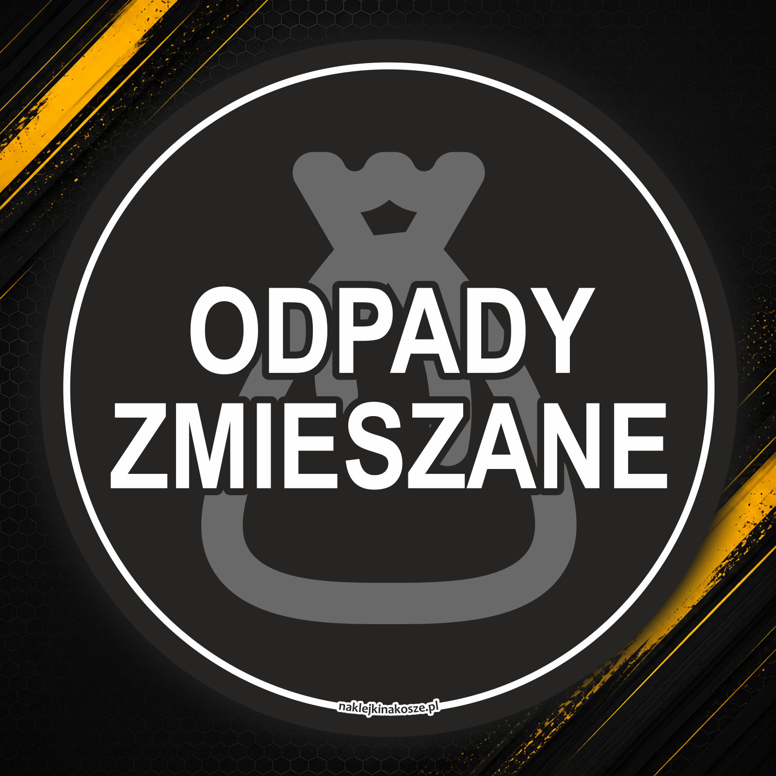 Duża, okrągła naklejka na kosz do segregacji odpadów zmieszanych