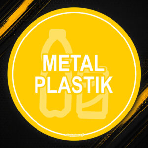 Duża, okrągła naklejka na kosz do segregacji metalu i plastiku